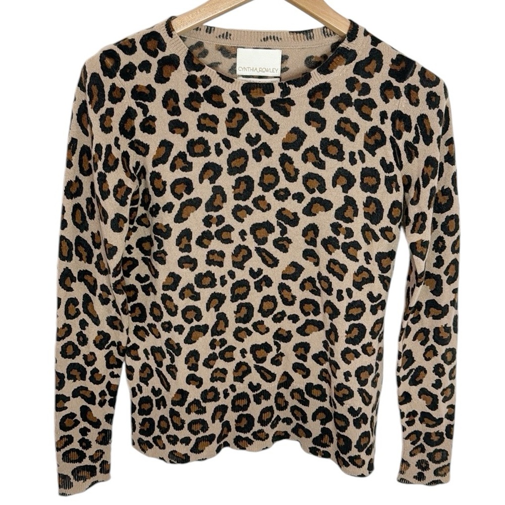 Cynthia Rowley 2-Ply Cashmere Leopard print crew neck Sweater size S